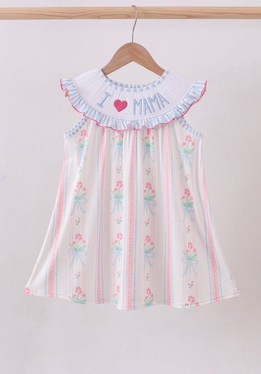 I Love MAMA Blue Floral Smocked Dress