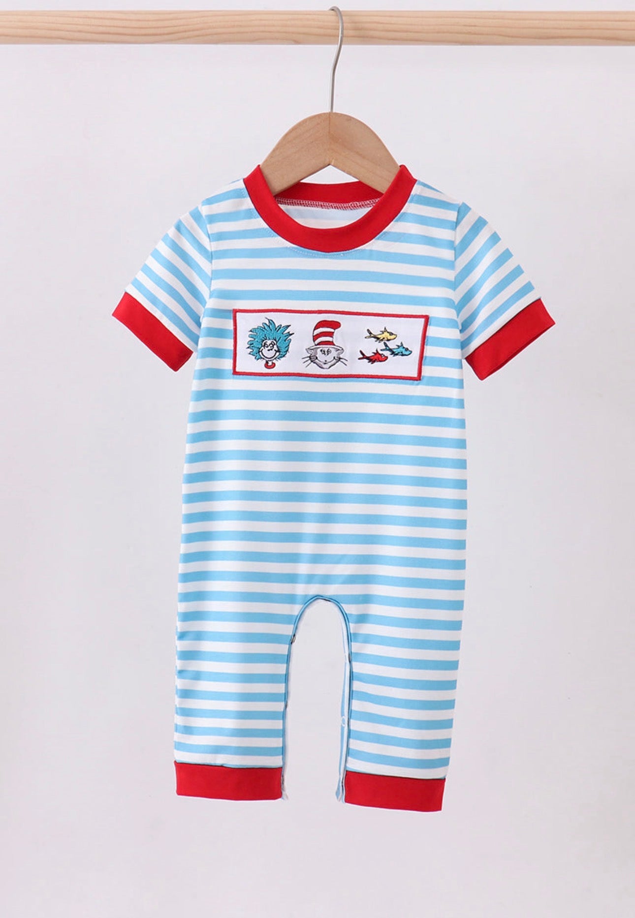 Blue Character Embroider Romper