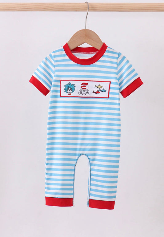 Blue Character Embroider Romper