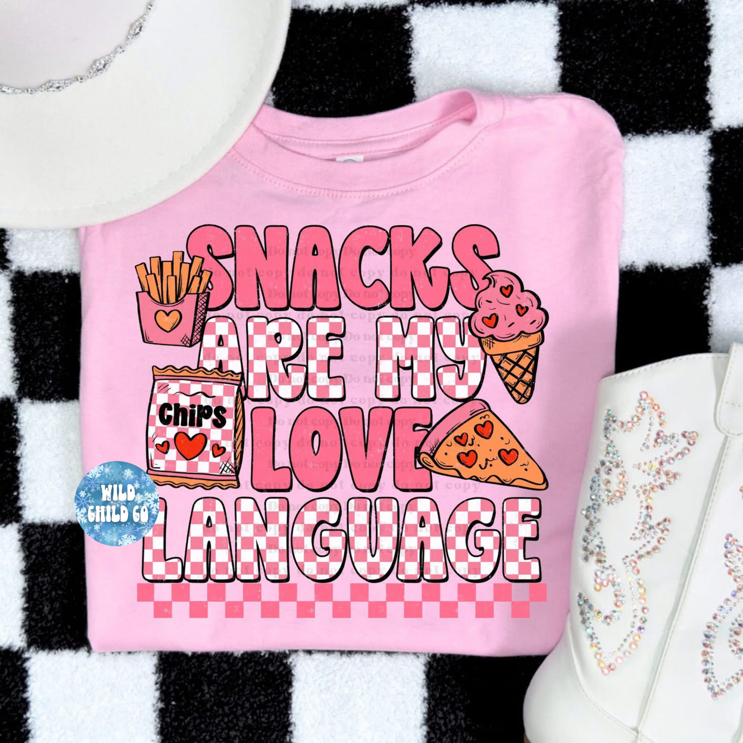 Snacks - pink - leave shirt color in comments at checkout