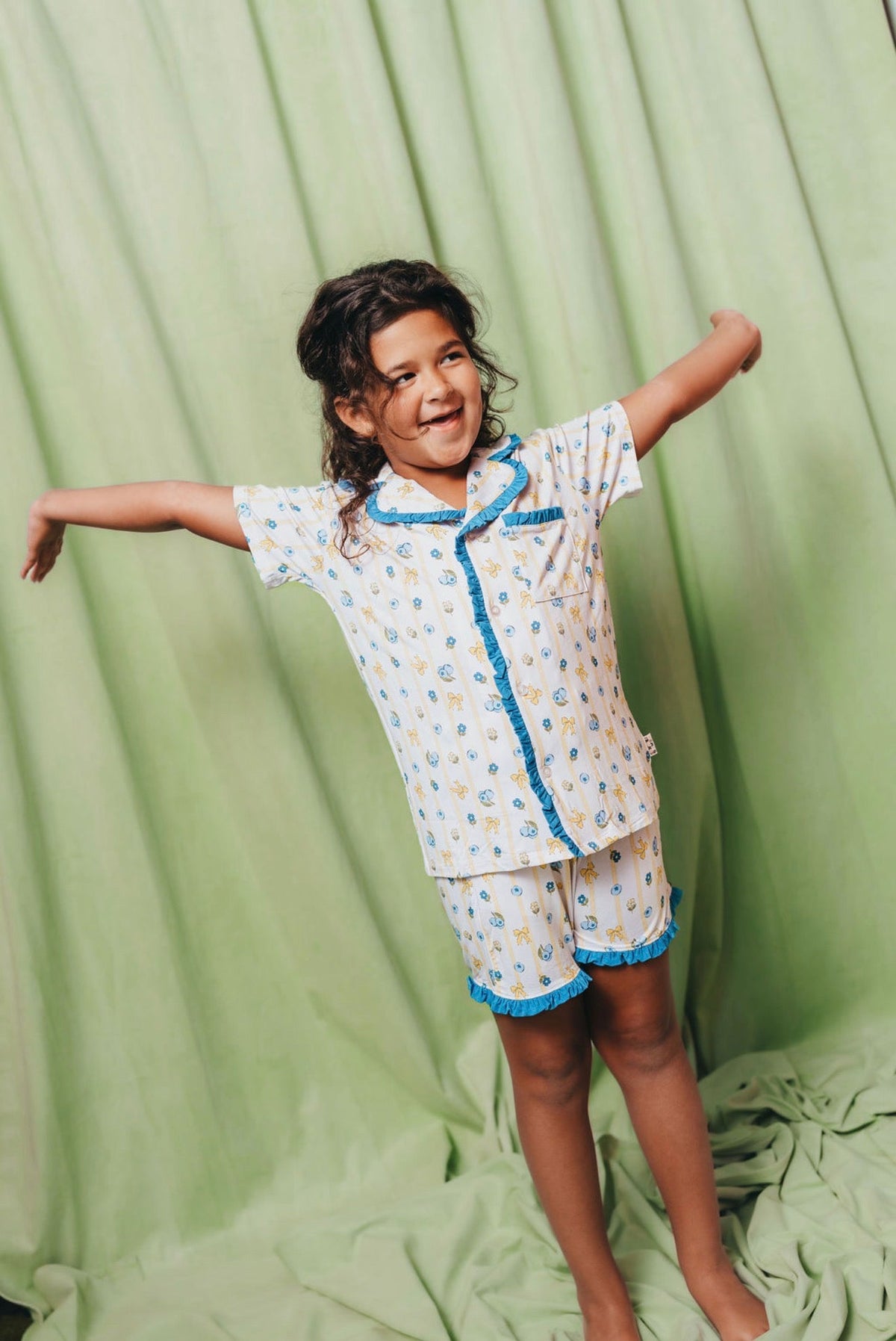 Blueberry Breeze Ruffle Button Up Short Set