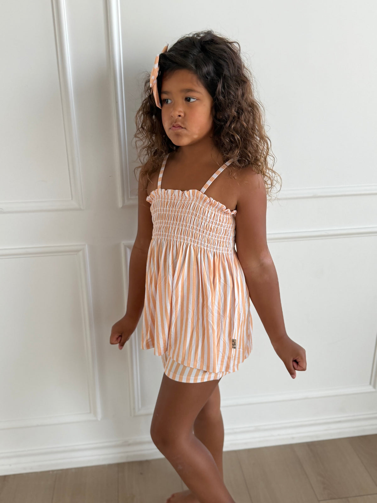 Orange Stripe Babydoll Smocked Set