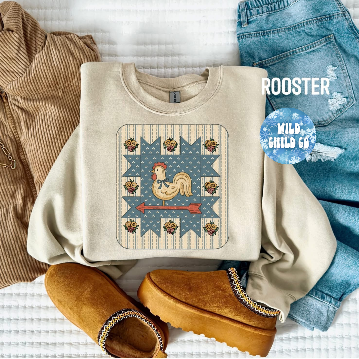 Rooster Quilt - leave shirt color in comments at checkout