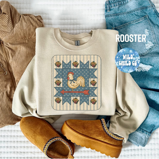 Rooster Quilt - leave shirt color in comments at checkout