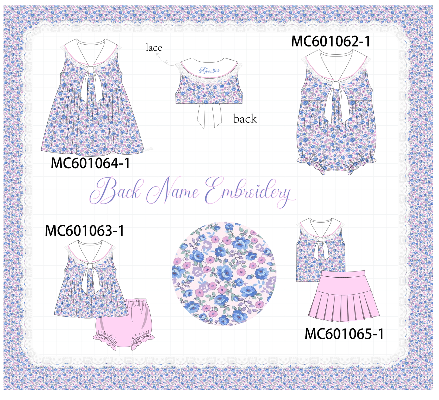 PO79 Floral print monogram embroidery lace collection