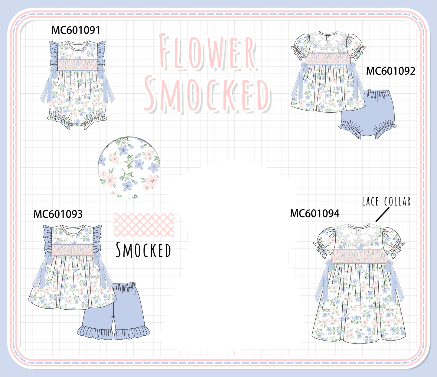 PO79 Floral smocked ruffle collection
