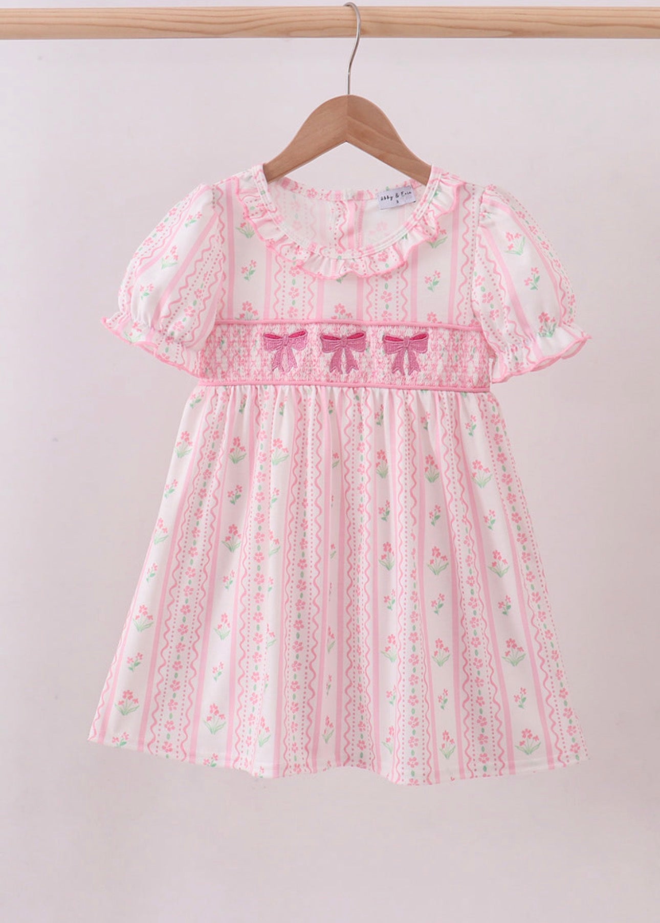 Pink Floral Bow Smocked Dress