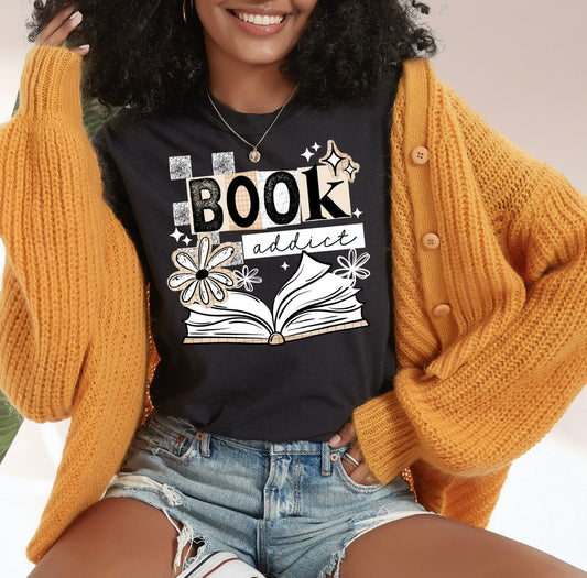 Book Addict - leave shirt color in comments at checkout