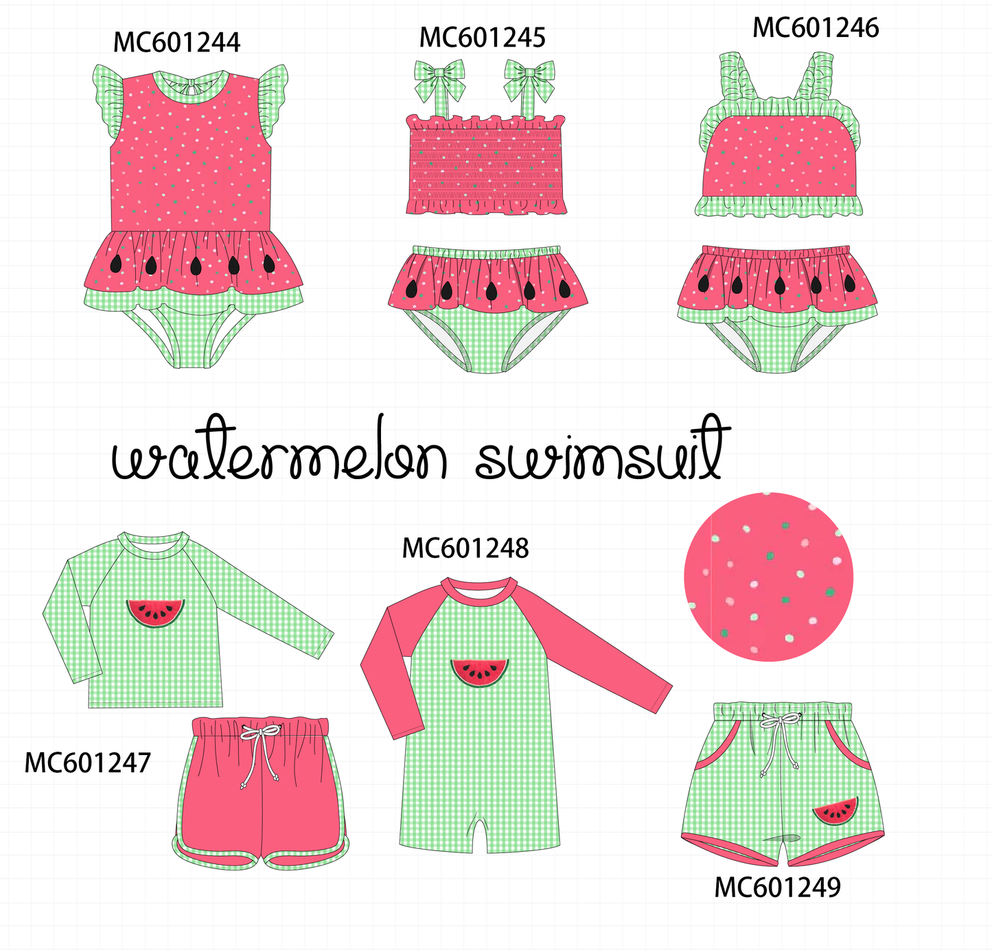 PO79 Green&red watermelon gingham swimsuit collection