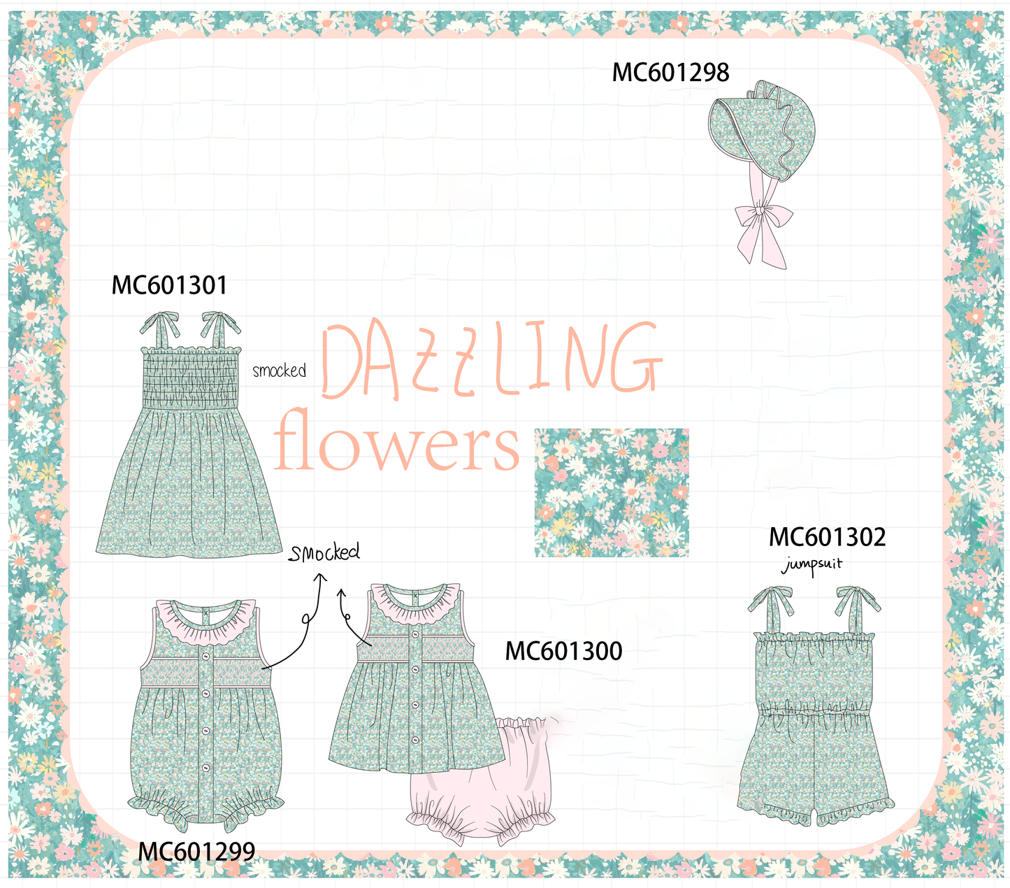 PO79 Green floral smocked collection