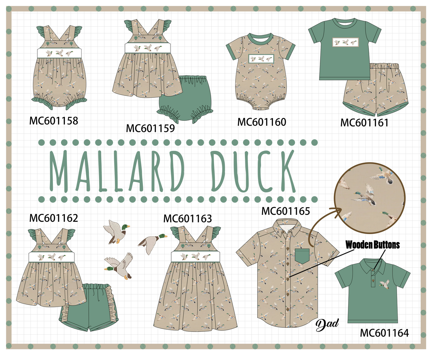 PO79 Green mallard embroidery collection