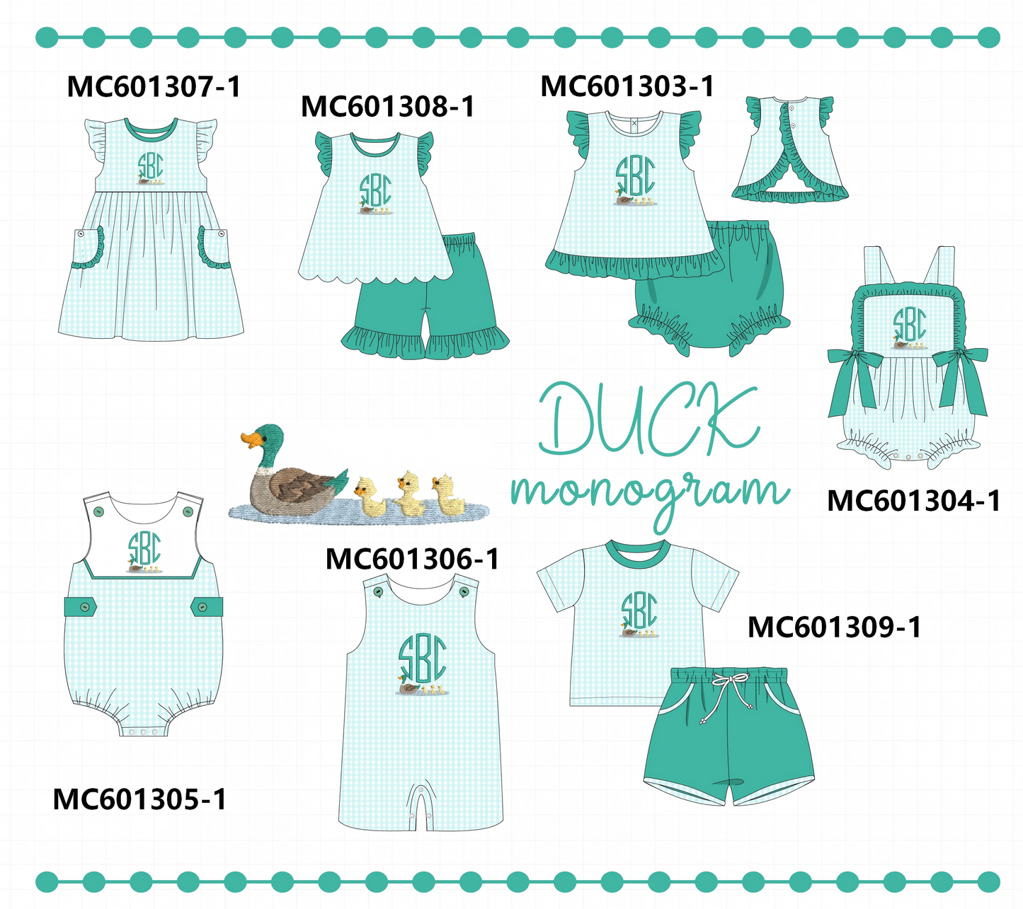 PO79 Green mallard monogram gingham collection