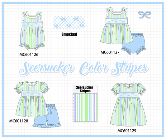 PO79 Green stripe bow smocked seersucker collection