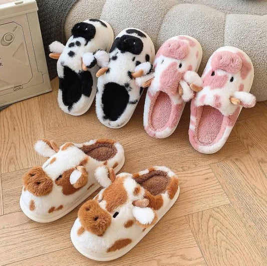 Cozy Fuzzy Cow Slippers