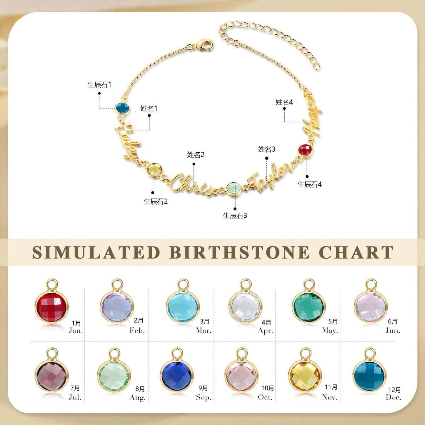 Personalized Name + birth stone Bracelet