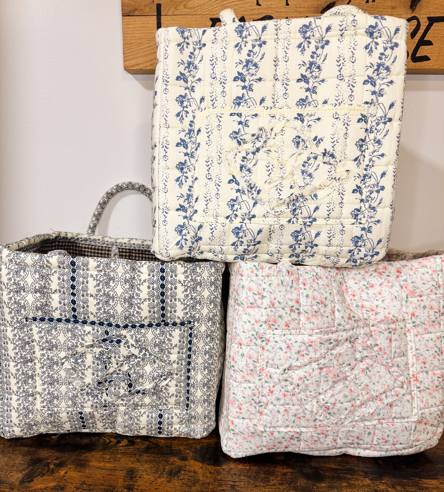 Quilted Cotton Floral Storage Baskets