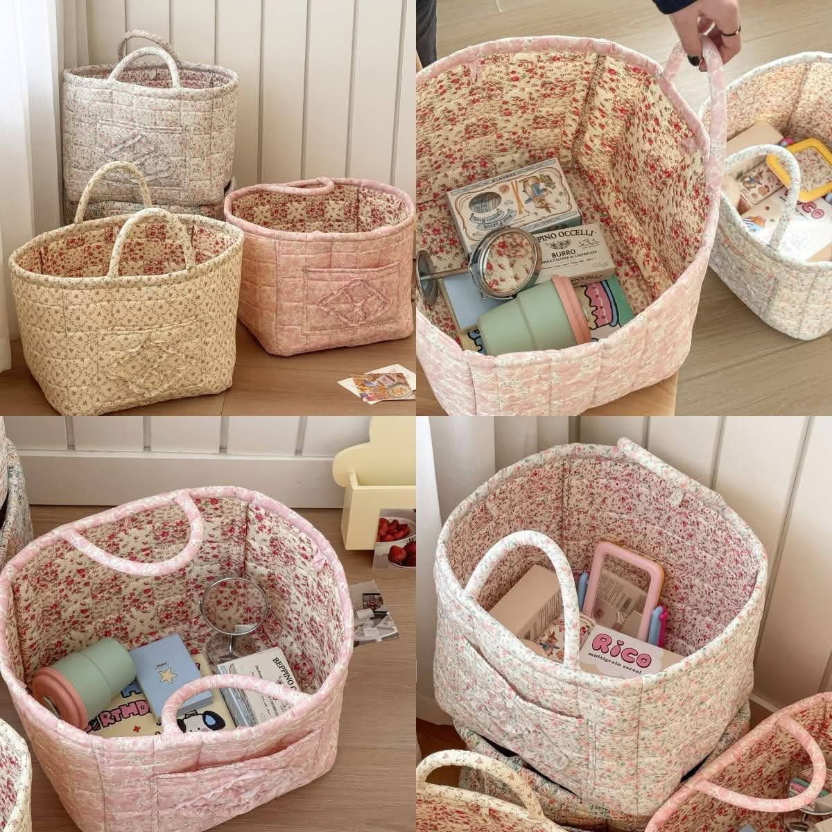 Quilted Cotton Floral Storage Baskets