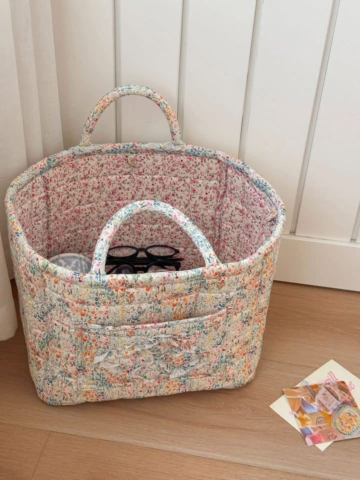 Quilted Cotton Floral Storage Baskets