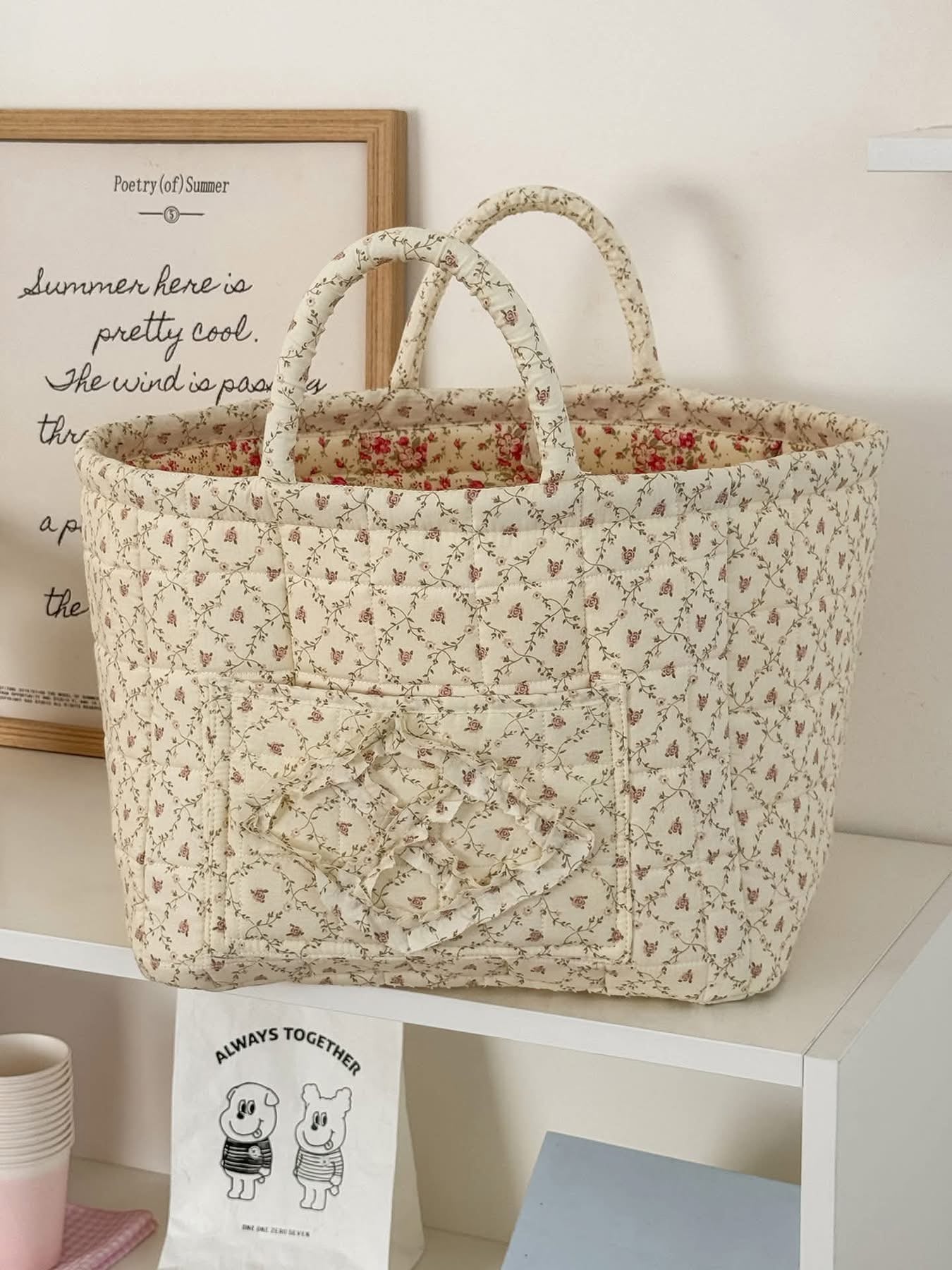 Quilted Cotton Floral Storage Baskets