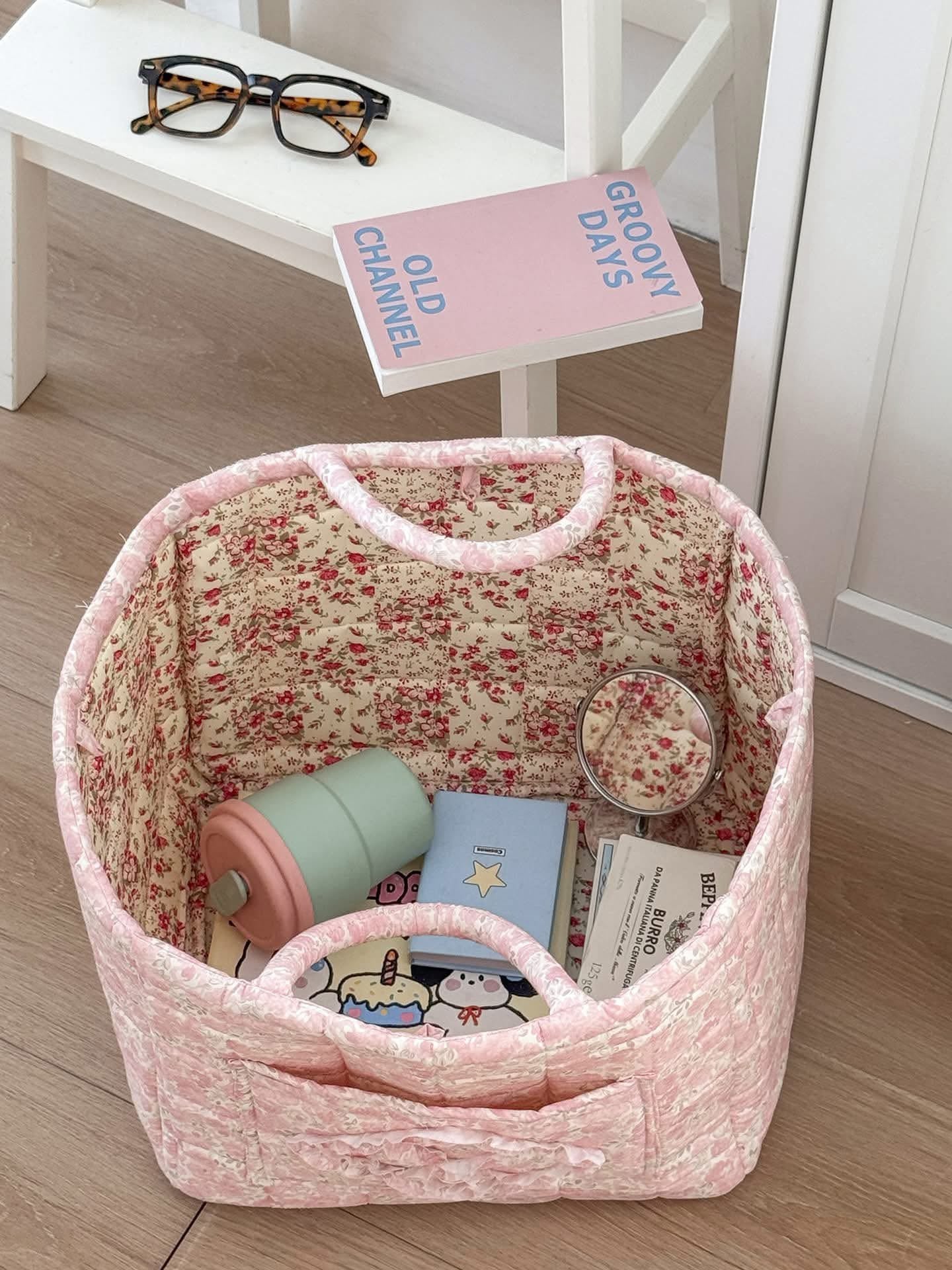Quilted Cotton Floral Storage Baskets