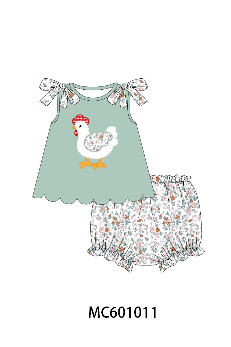 PO79 Sage farm chicken applique floral collection