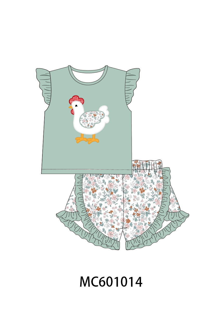 PO79 Sage farm chicken applique floral collection