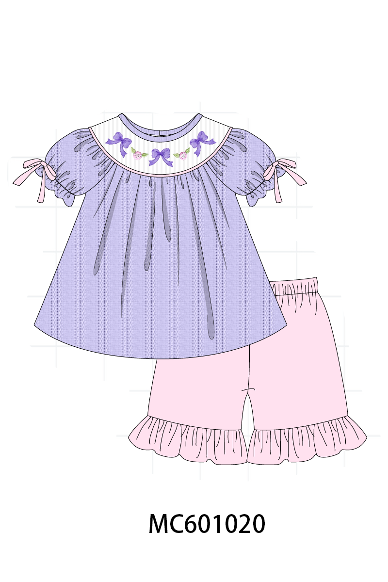 PO79 Levander bow smocked hacquard collection