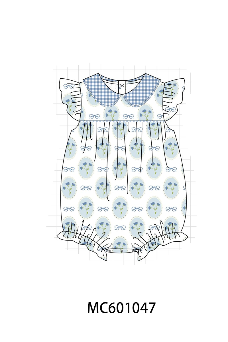 PO79 Blue retro floral print gingham collection