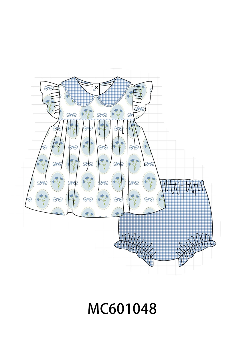 PO79 Blue retro floral print gingham collection