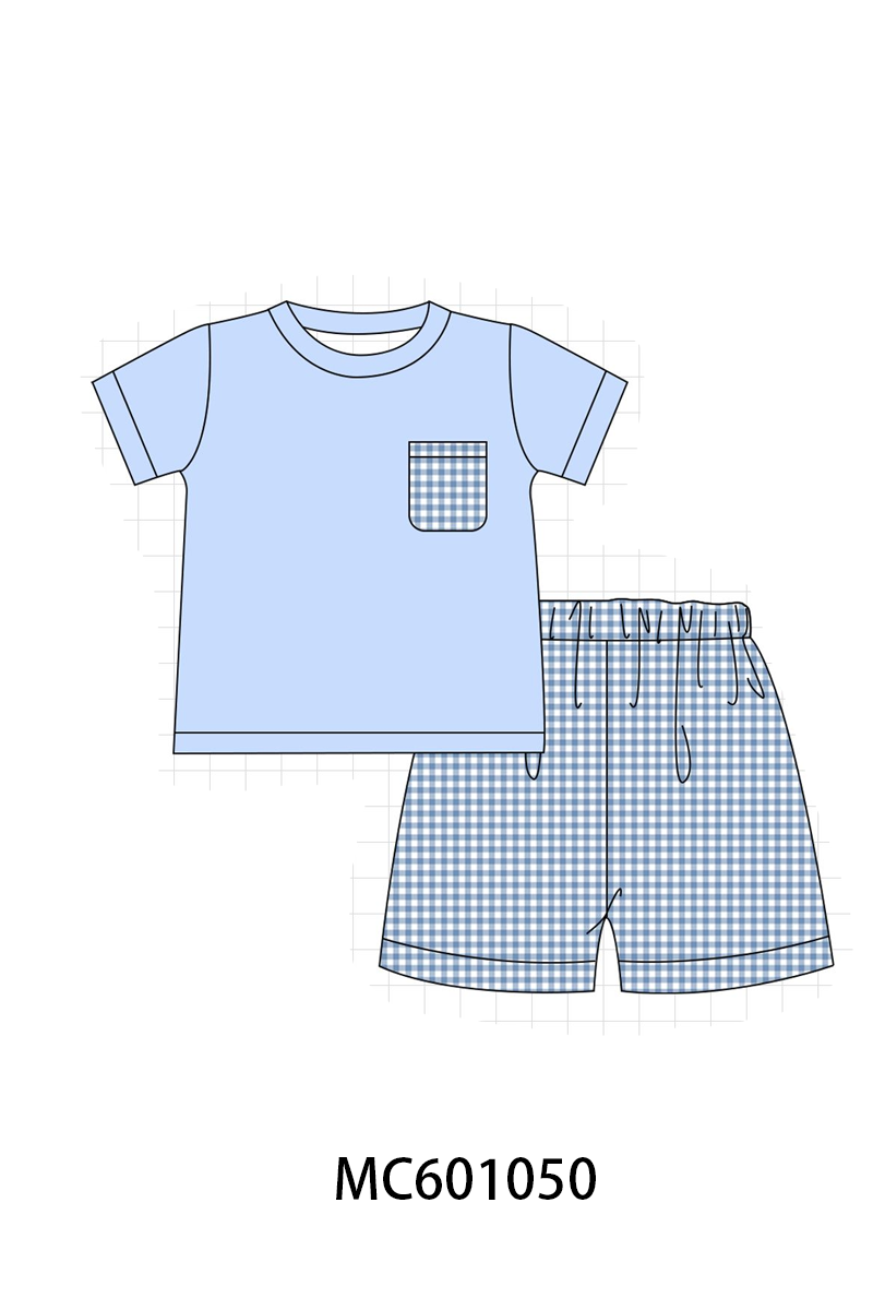 PO79 Blue retro floral print gingham collection