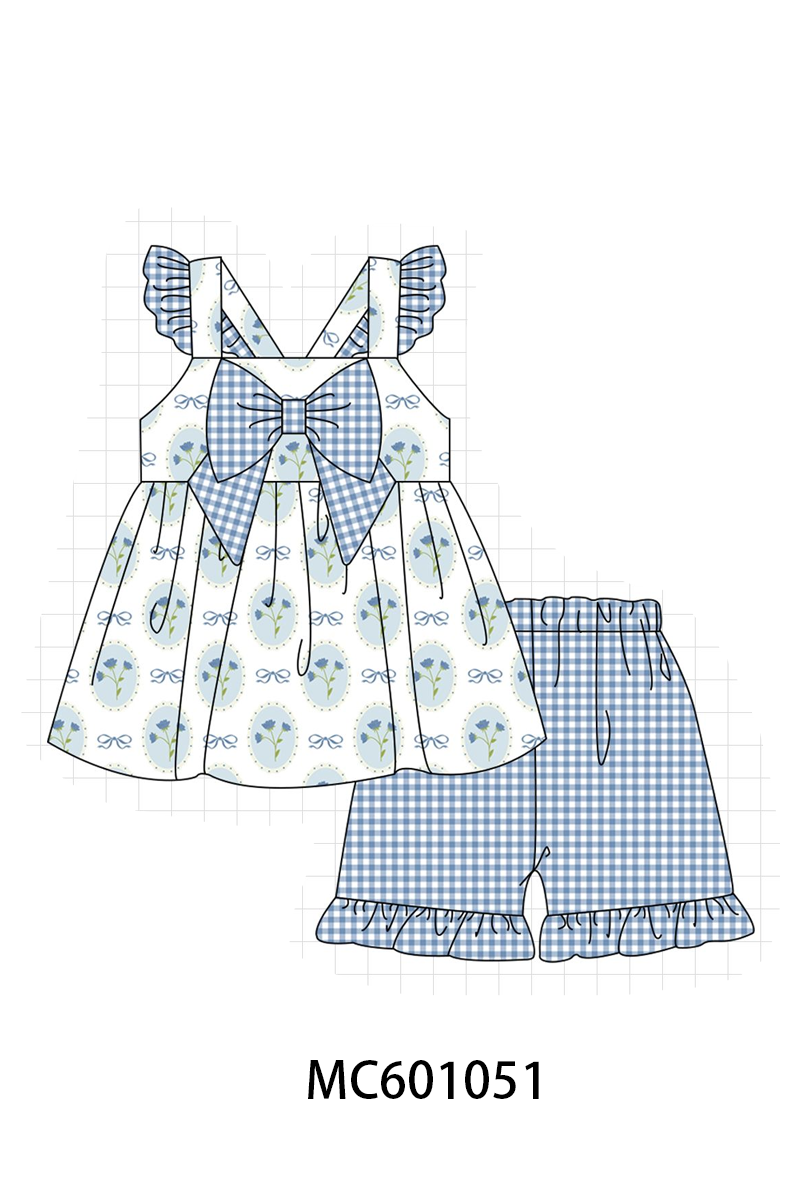 PO79 Blue retro floral print gingham collection