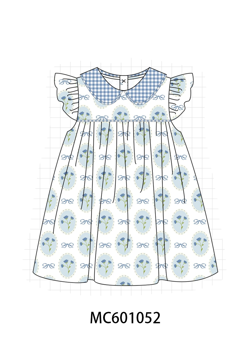 PO79 Blue retro floral print gingham collection
