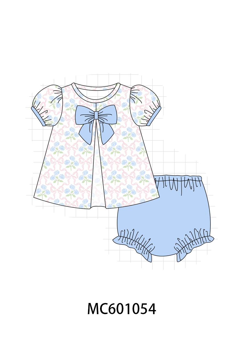 PO79 Blue hydrangea floral smocked collection