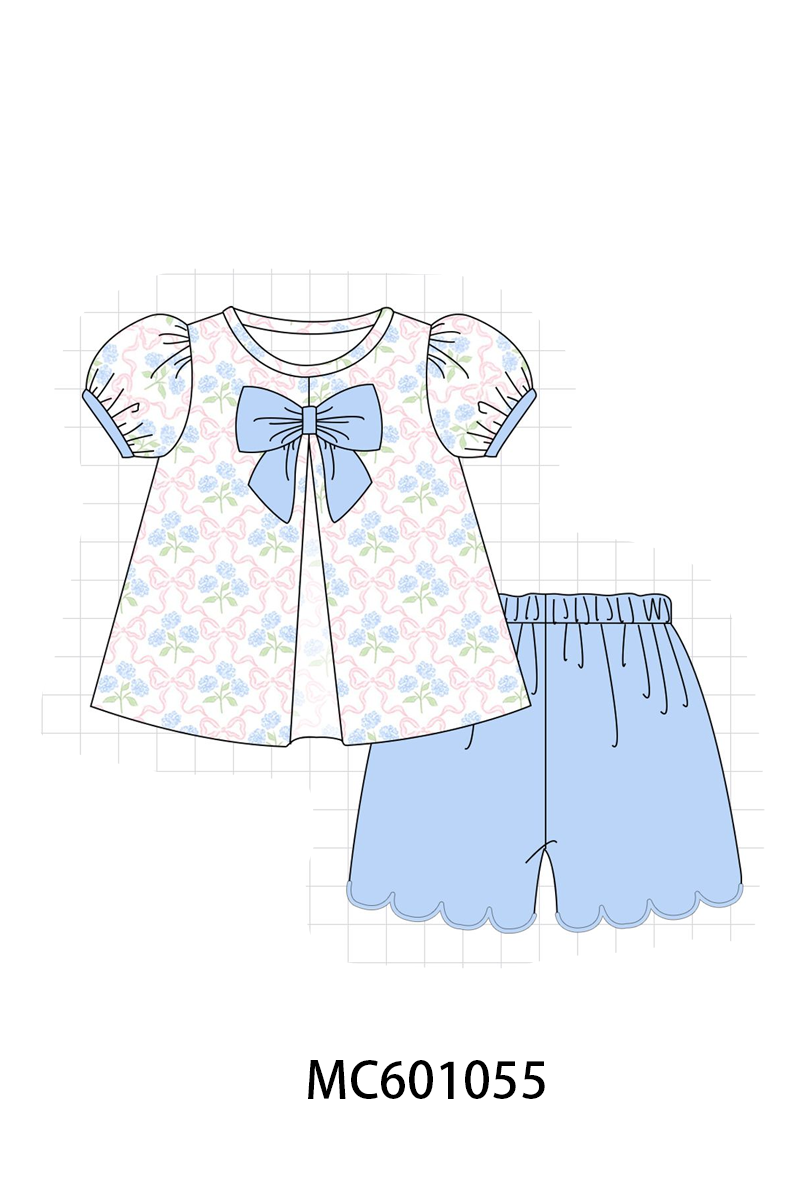 PO79 Blue hydrangea floral smocked collection