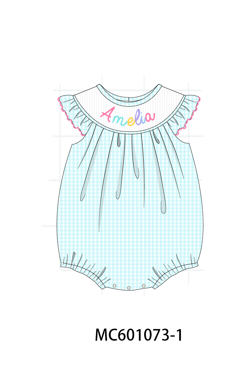 PO79 Blue colorful monogram smocked gingham collection