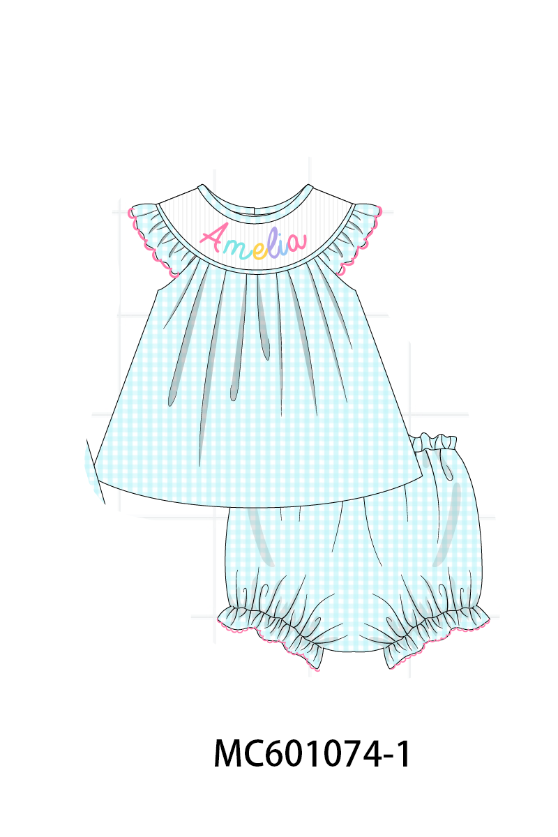 PO79 Blue colorful monogram smocked gingham collection