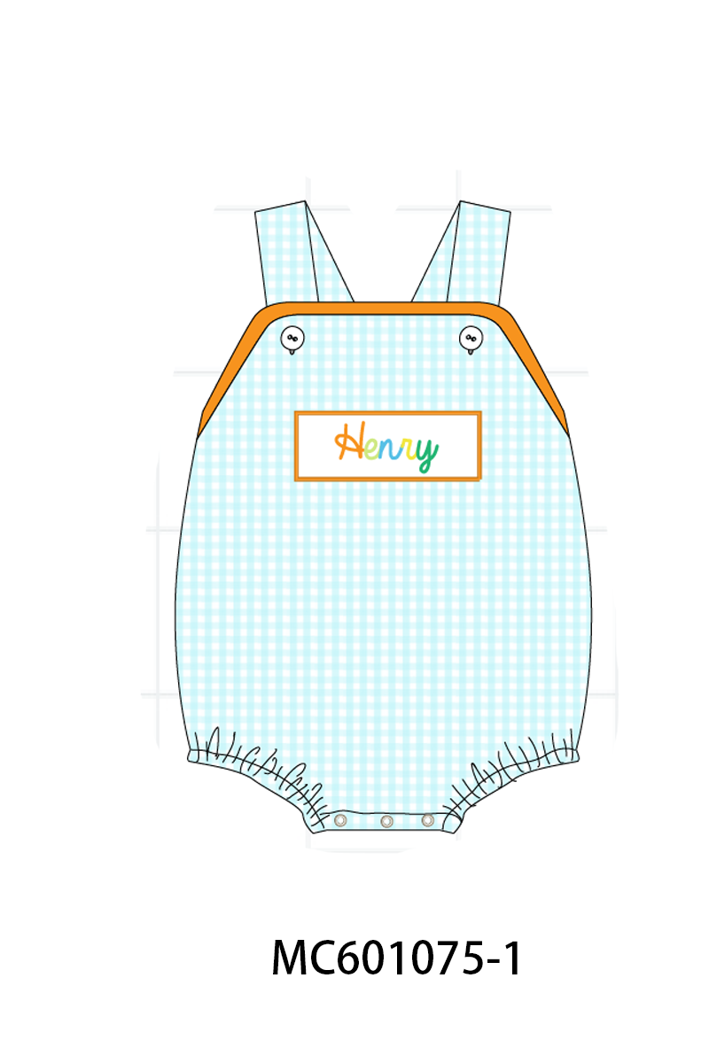 PO79 Blue colorful monogram smocked gingham collection