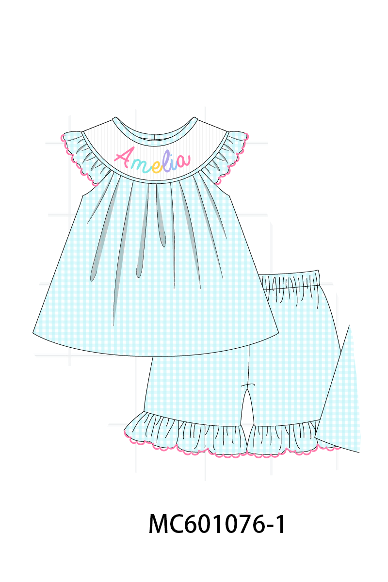 PO79 Blue colorful monogram smocked gingham collection