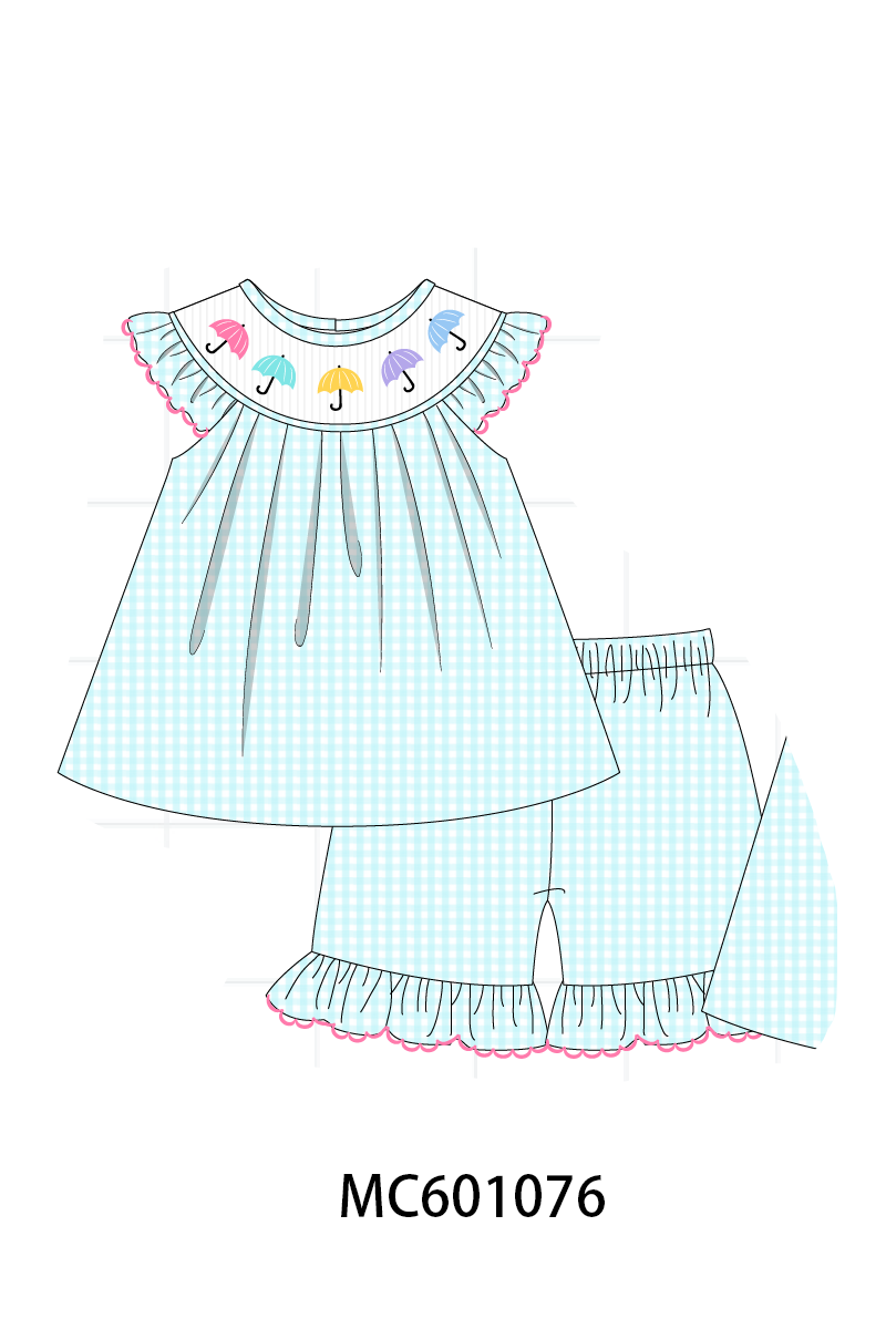 PO79 Blue colorful umbrellas gingham collection