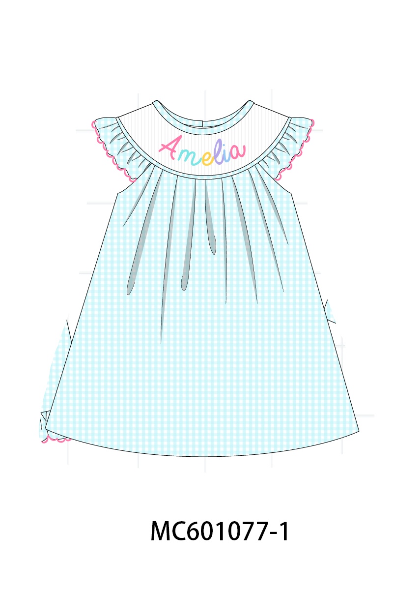 PO79 Blue colorful monogram smocked gingham collection