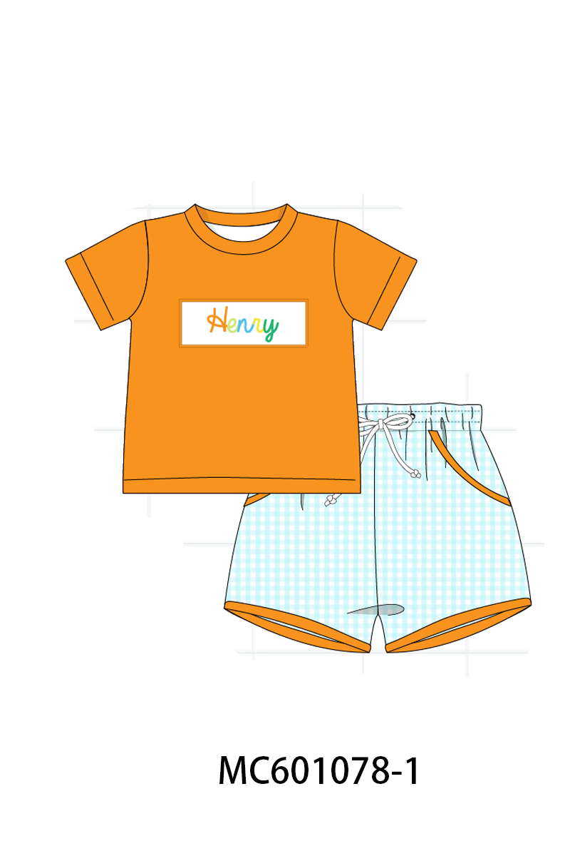 PO79 Blue colorful monogram smocked gingham collection