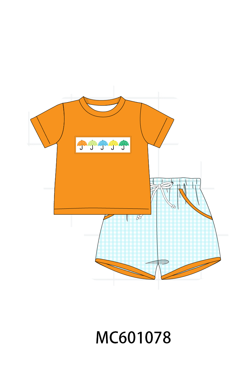 PO79 Blue colorful umbrellas gingham collection