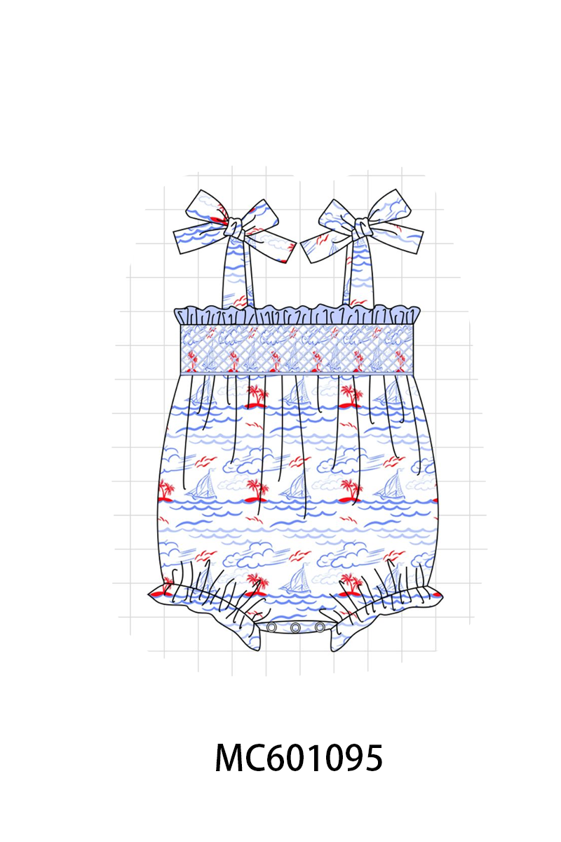 PO79 Blue sailboat smocked collection