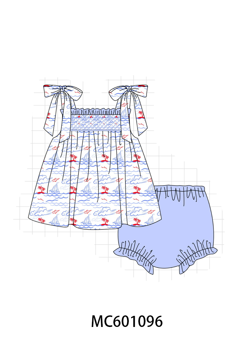 PO79 Blue sailboat smocked collection