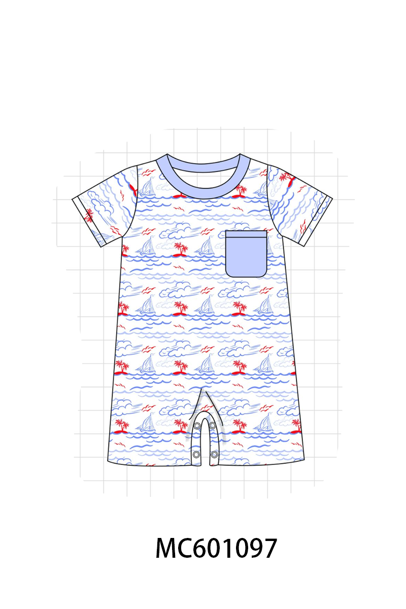 PO79 Blue sailboat smocked collection