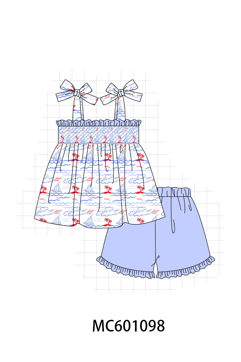 PO79 Blue sailboat smocked collection