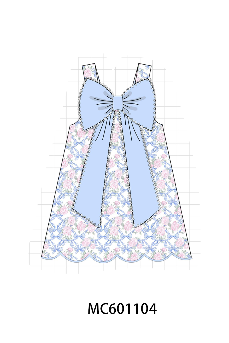 PO79 Blue bow floral ruffle collection