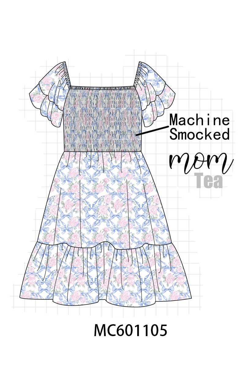 PO79 Blue bow floral ruffle collection