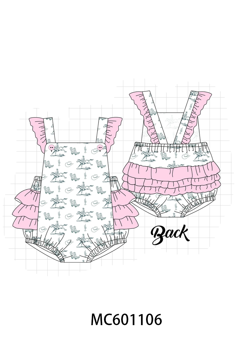 PO79 Pink&blue western cowboy print ruffle collection