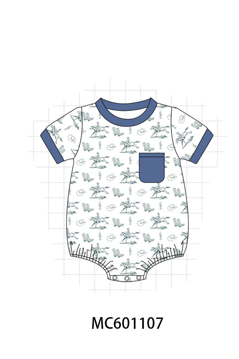 PO79 Pink&blue western cowboy print ruffle collection